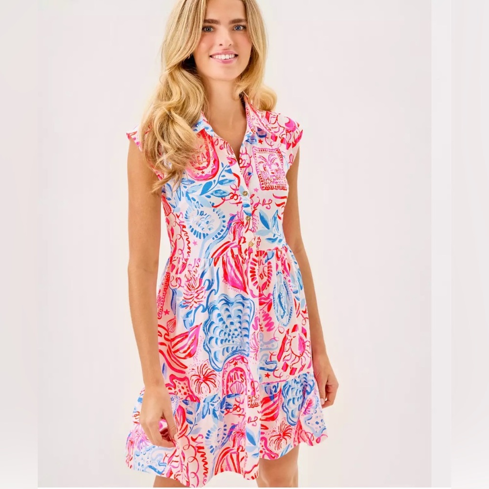 Lilly Pulitzer Arley Sleeveless dress, white, pink, blue size xl